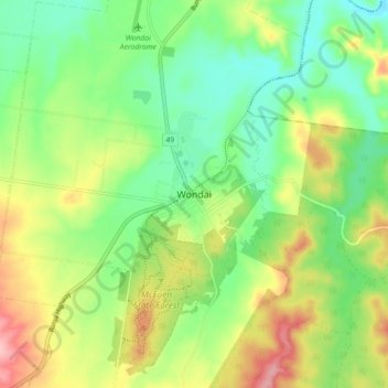 Mappa topografica Wondai, altitudine, rilievo