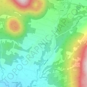 Mappa topografica Caburgua Bajo, altitudine, rilievo