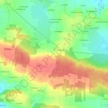 Mappa topografica Beauvais, altitudine, rilievo