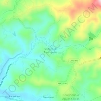 Mappa topografica Piedade do Paraopeba, altitudine, rilievo