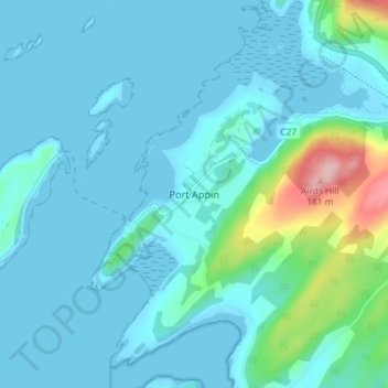 Mappa topografica Port Appin, altitudine, rilievo
