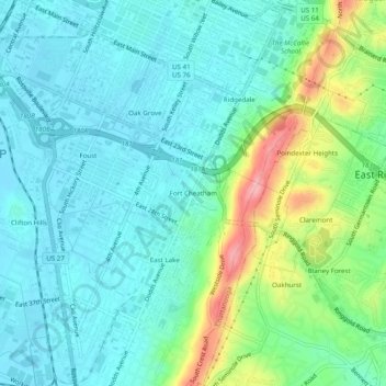 Mappa topografica Fort Cheatham, altitudine, rilievo
