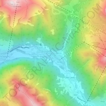 Mappa topografica Canazei, altitudine, rilievo