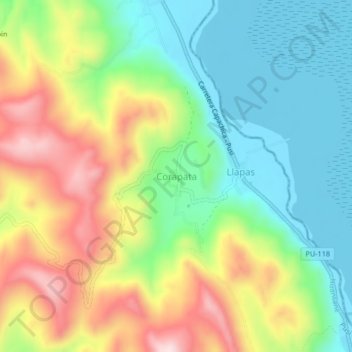 Mappa topografica Corapata, altitudine, rilievo
