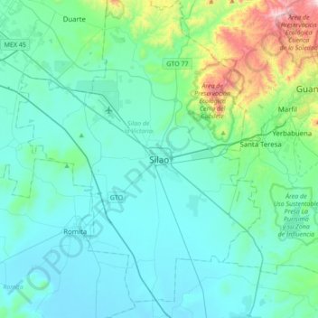 Mappa topografica Silao, altitudine, rilievo