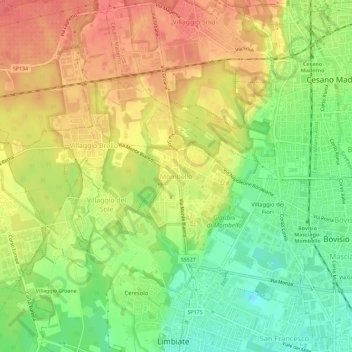 Mappa topografica Mombello, altitudine, rilievo