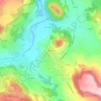 Mappa topografica Bouzols, altitudine, rilievo