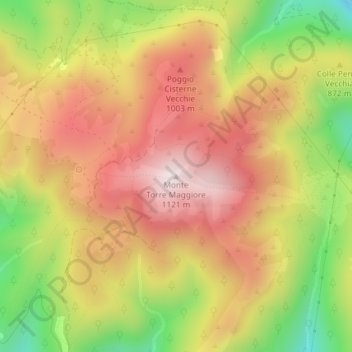 Mappa topografica Monte Torre Maggiore, altitudine, rilievo