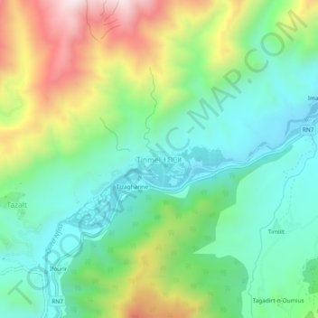 Mappa topografica Tinmel, altitudine, rilievo