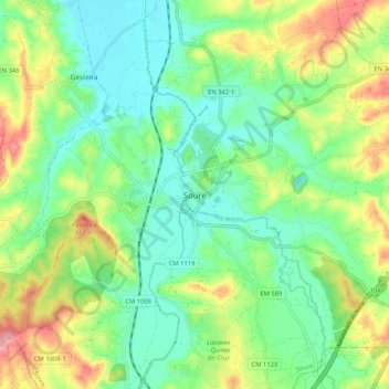 Mappa topografica Soure, altitudine, rilievo