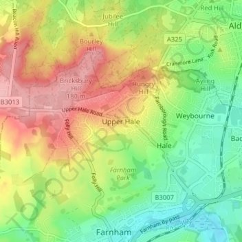 Mappa topografica Upper Hale, altitudine, rilievo