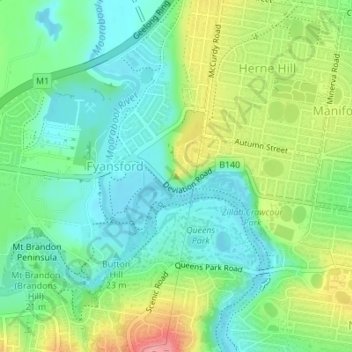 Mappa topografica Herne Hill, altitudine, rilievo