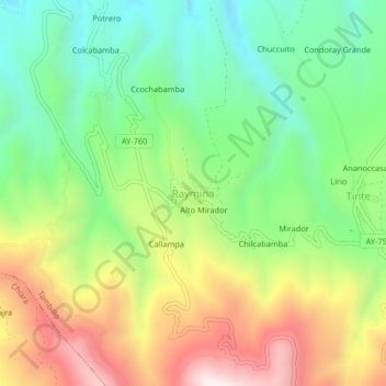 Mappa topografica Raymina, altitudine, rilievo