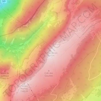 Mappa topografica Le Chasseron, altitudine, rilievo