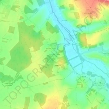 Mappa topografica Fontaine Morin, altitudine, rilievo