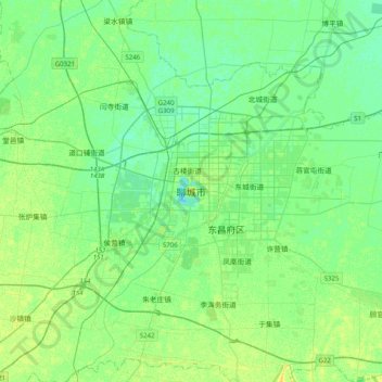 Mappa topografica 聊城市, altitudine, rilievo