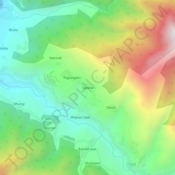 Mappa topografica Gwana, altitudine, rilievo