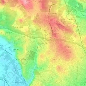 Mappa topografica Croix de la Reille, altitudine, rilievo