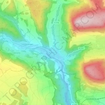 Mappa topografica Achdorf, altitudine, rilievo