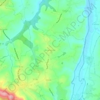 Mappa topografica Amendeuix, altitudine, rilievo