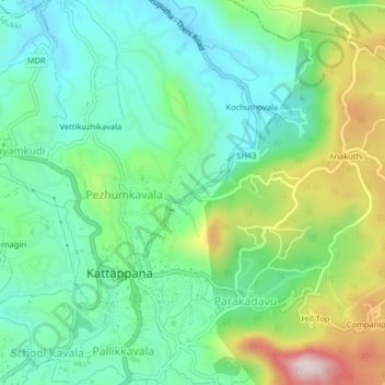 Mappa topografica Nirappelkada, altitudine, rilievo