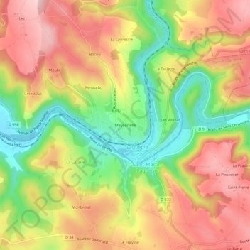 Mappa topografica Mayounelle, altitudine, rilievo