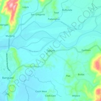 Mappa topografica Tayum, altitudine, rilievo