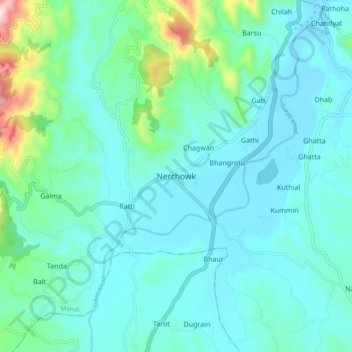 Mappa topografica Nerchowk, altitudine, rilievo