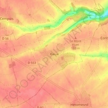 Mappa topografica Rieux, altitudine, rilievo