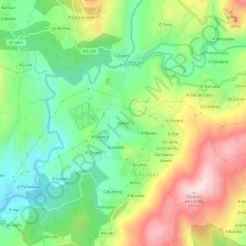 Mappa topografica Racelo, altitudine, rilievo