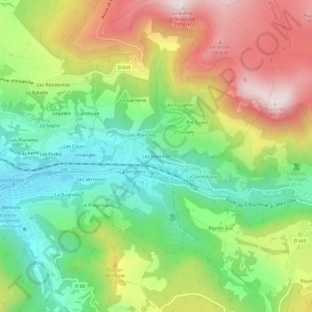 Mappa topografica Les Planches, altitudine, rilievo