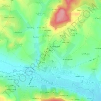 Mappa topografica La Voie, altitudine, rilievo
