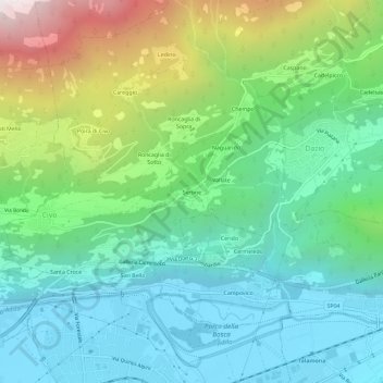 Mappa topografica Serone, altitudine, rilievo