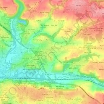 Mappa topografica Kernevez, altitudine, rilievo