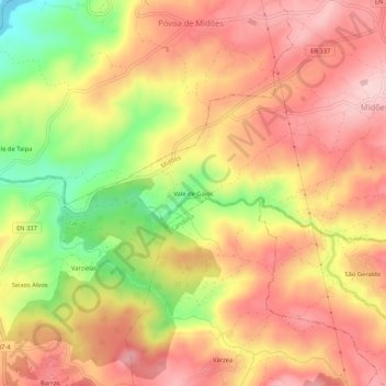Mappa topografica Vale de Gaios, altitudine, rilievo