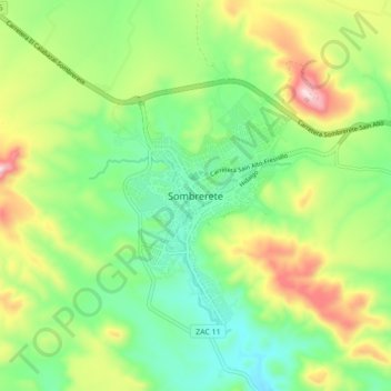Mappa topografica Sombrerete, altitudine, rilievo