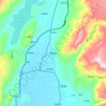 Mappa topografica 牛街乡, altitudine, rilievo