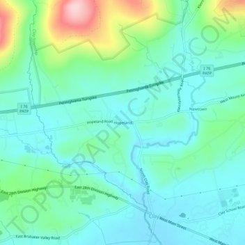 Mappa topografica Hopeland, altitudine, rilievo