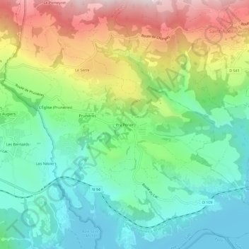 Mappa topografica Pra Périer, altitudine, rilievo