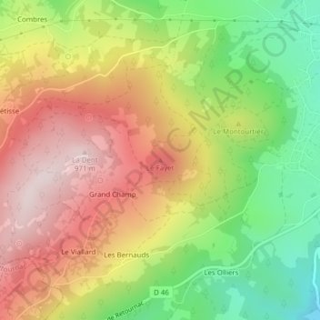 Mappa topografica Le Fayet, altitudine, rilievo
