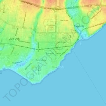 Mappa topografica Shangri La Estates, altitudine, rilievo