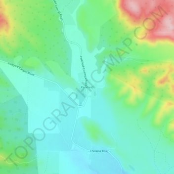 Mappa topografica Parkfield, altitudine, rilievo