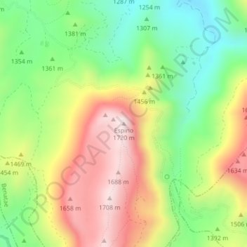 Mappa topografica Espino, altitudine, rilievo