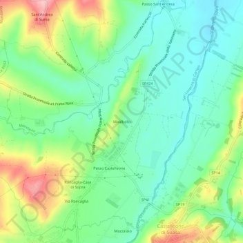Mappa topografica Miralbello, altitudine, rilievo