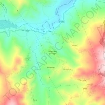 Mappa topografica San Martino al Faggio, altitudine, rilievo