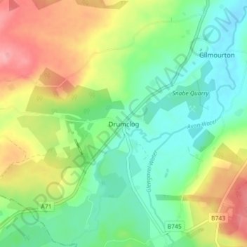 Mappa topografica Drumclog, altitudine, rilievo