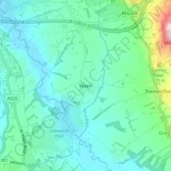 Mappa topografica Waen, altitudine, rilievo