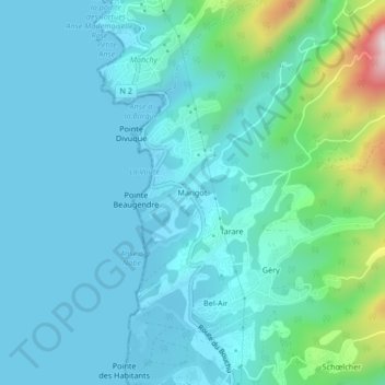 Mappa topografica Marigot, altitudine, rilievo