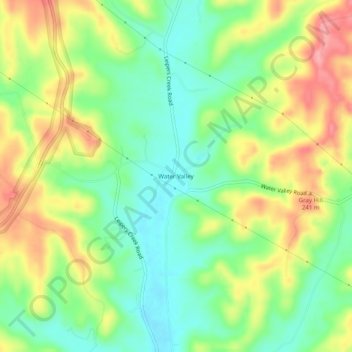 Mappa topografica Water Valley, altitudine, rilievo