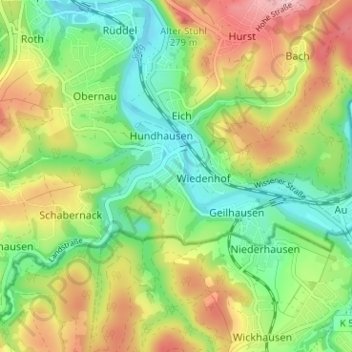 Mappa topografica Imhausen, altitudine, rilievo